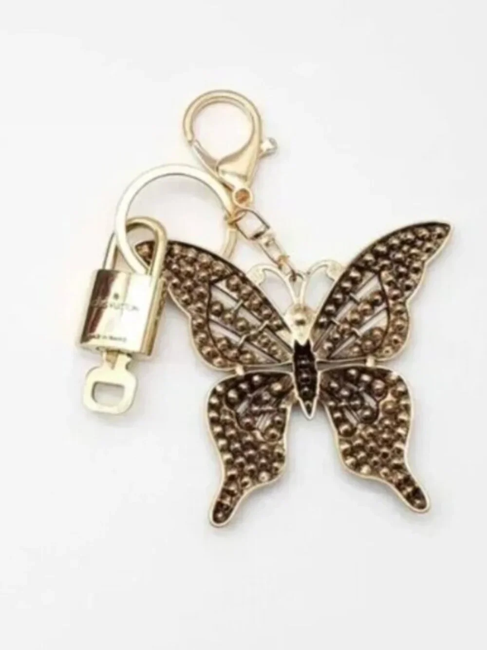 LV Authentic Gold Padlock 🔒 Key Set w/ Unbranded Butterfly Keychain Charm
